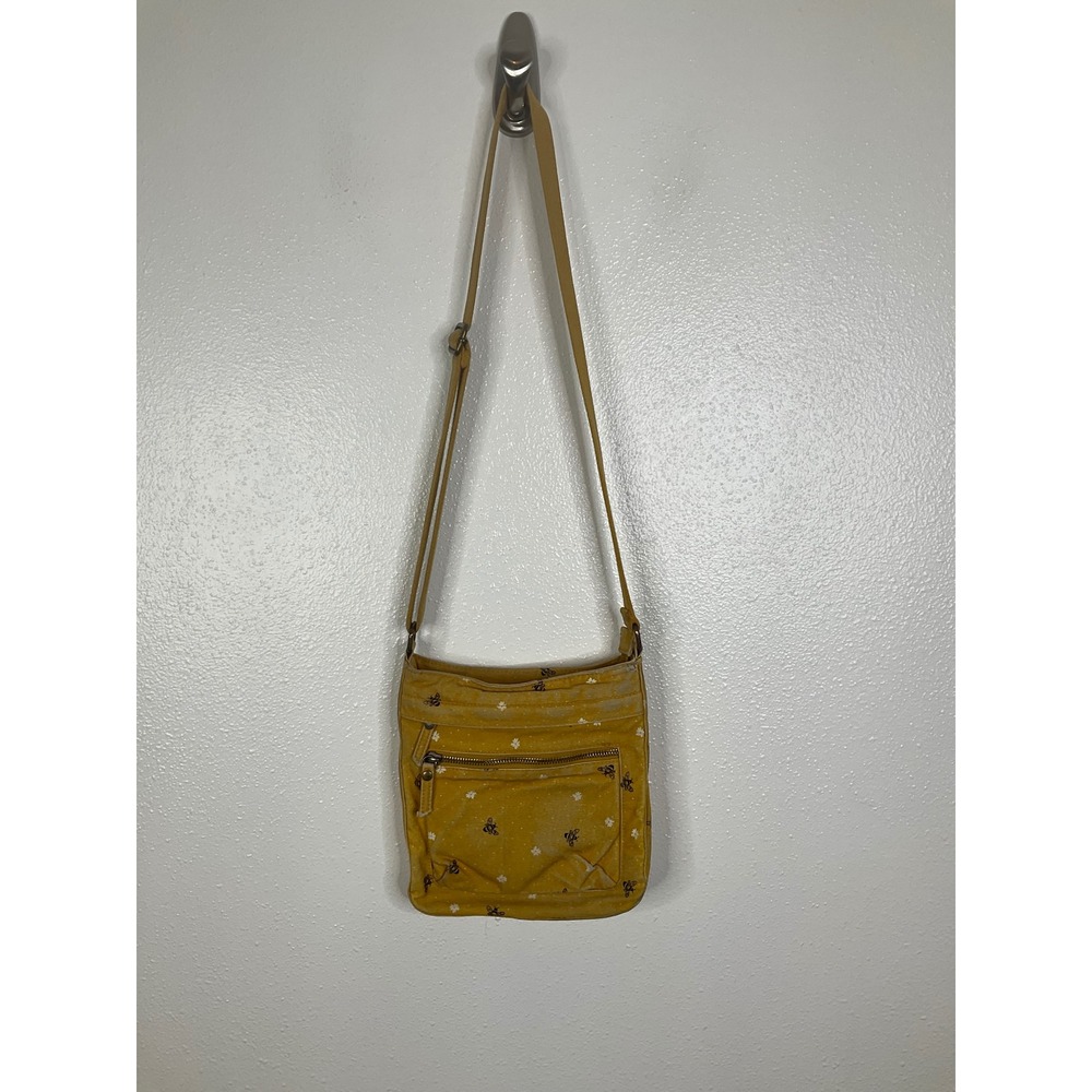 FatFace Mustard Yellow Bee Print Canvas Crossbody Bag Floral Adjustable Strap